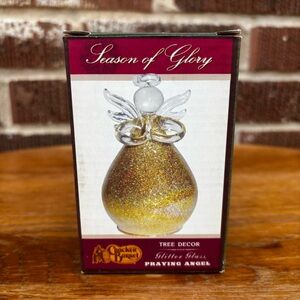 Praying Angel Ornament Cracker Barrel Season of Glory Gold Glitter Glass 3"